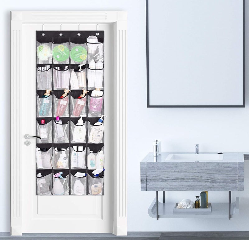 ميسلو MISSLO Hanging Shoe Rack Over Door Shoe Storage Organiser Holder 24 Large Mesh Pockets with Hanger(Black) - Image 5