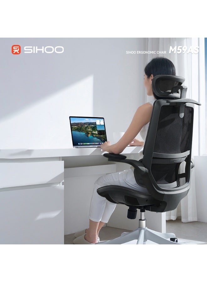 سيهوو SIHOO M59AS كرسي مكتب إيرغونومي ، كرسي مكتب مع مساندة ذراع ثلاثية الأبعاد ، كرسي كمبيوتر مع تصميم خلفي مزدوج ودعم قطني ديناميكي تكيفي (أسود) - Image 3