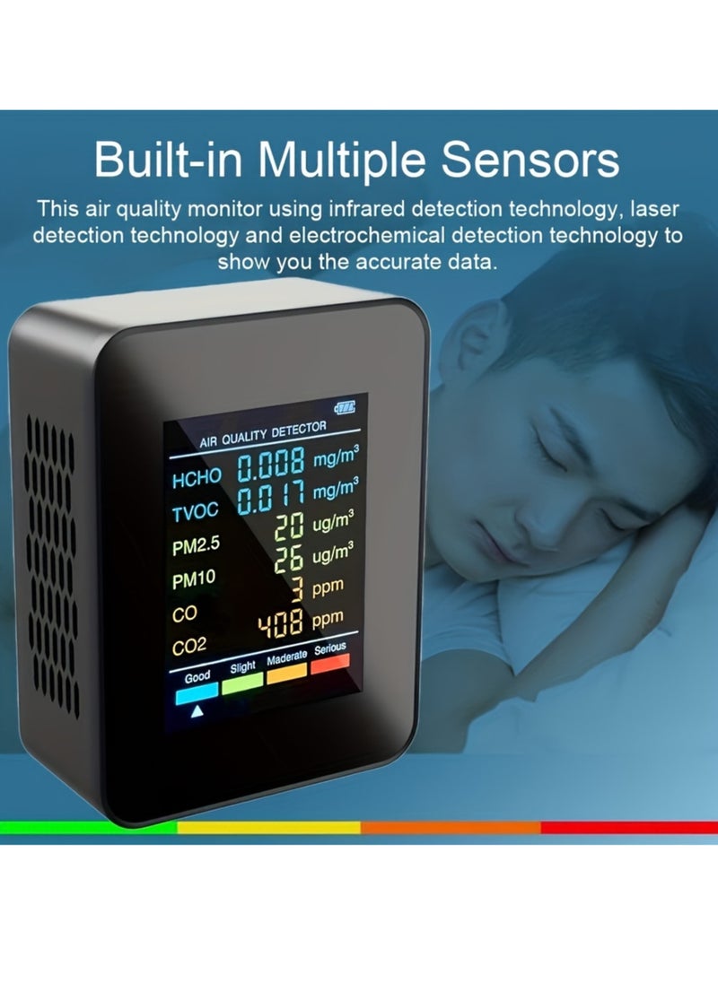 Generic 1pc 6-in-1 Premium Air Quality Monitor - Accurate CO2, CO, PM2.5, PM10, HCHO, TVOC Detector with Large LCD Display, Real-Time Gas Analyzer, and Advanced CO2 Sensor Technology for Home and Office Use  - Image 4