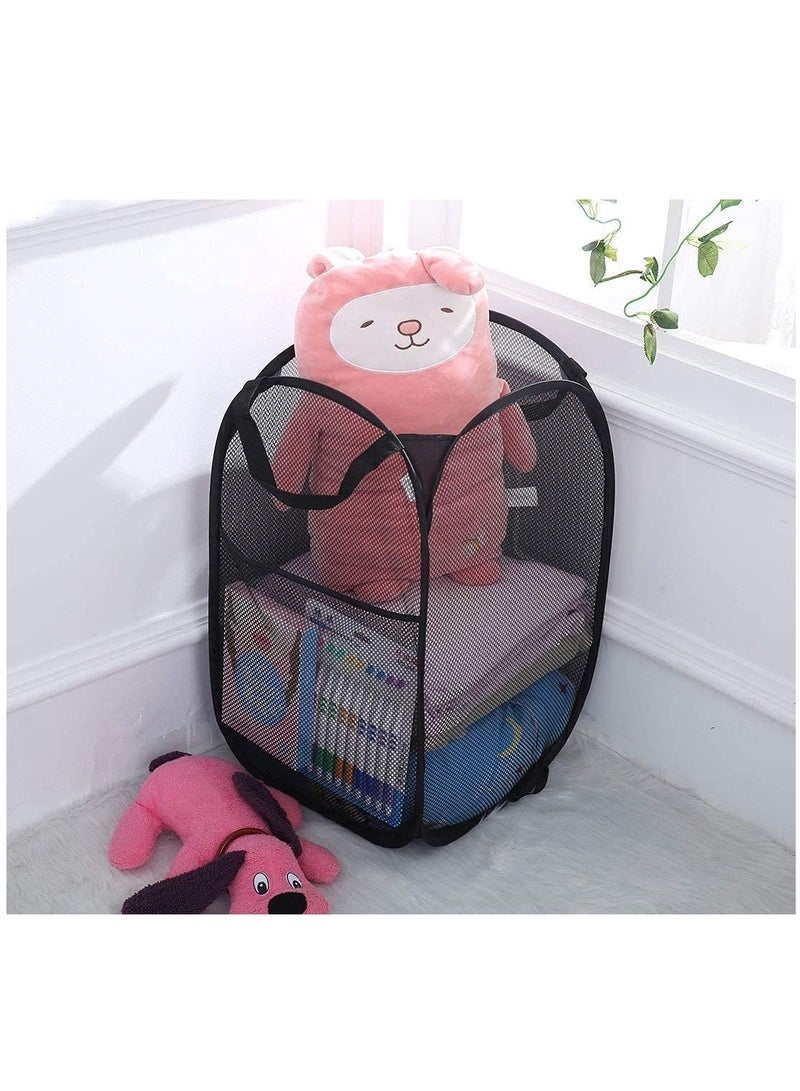 سلة غسيل منزلية من قطعتين، سلة تخزين قابلة للطي، سلة غسيل شبكية قابلة للطي مع مقبض (أسود) - Image 5