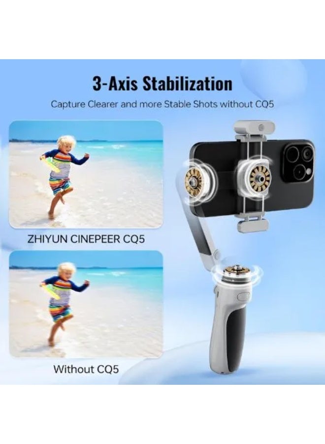 Zhiyun Zhiyun Cinepeer CQ5 Combo Smartphone Gimbal – 3‑Axis Stabilizer with AI Voice & Gesture Tracking, Magnetic Fill Light, Extendable Rod (Grey)  - Image 5