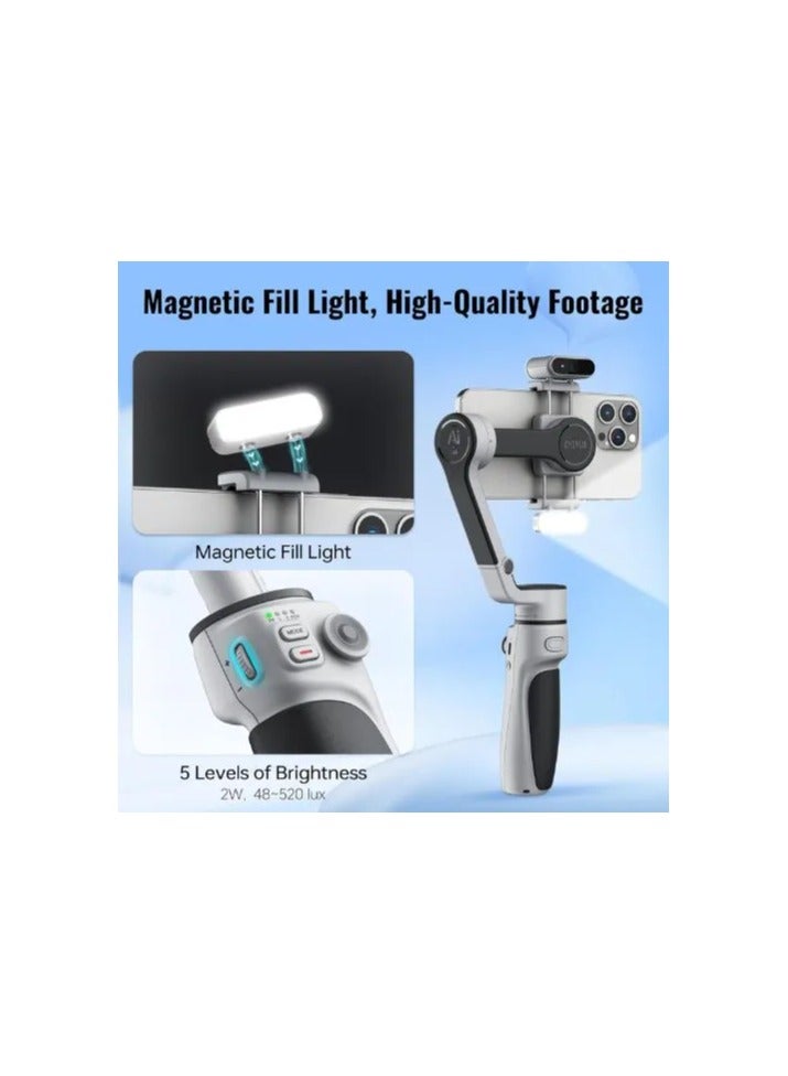 Zhiyun Zhiyun Cinepeer CQ5 Combo Smartphone Gimbal – 3‑Axis Stabilizer with AI Voice & Gesture Tracking, Magnetic Fill Light, Extendable Rod (Grey)  - Image 3