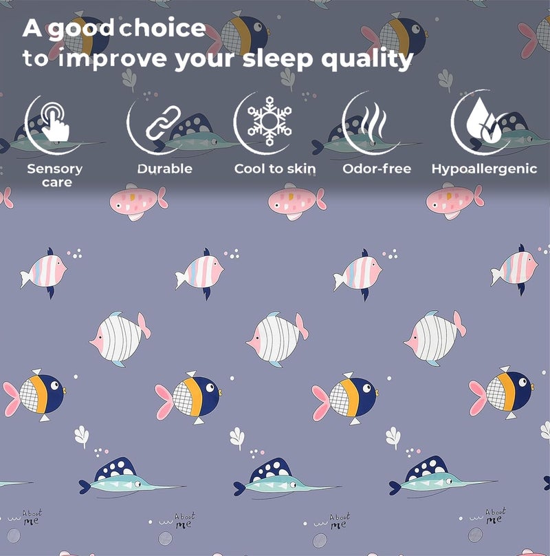FRESH FROM LOOM Glace Cotton Wrinkle Free Soft Hypoallergenic Bed Sheet | Cartoon Printed Single Bedsheet For Kids With One Pillow Cover (60X90 Inches/Fish/Blue), 144 tc - Image 4