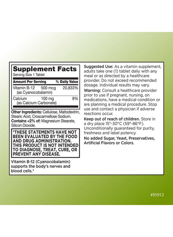 Quality Choice Vitamin B12 500 Mcg Energy Metabolism  Nervous System Support Supplement 100 Count Bottle Of Tablets  - Image 3