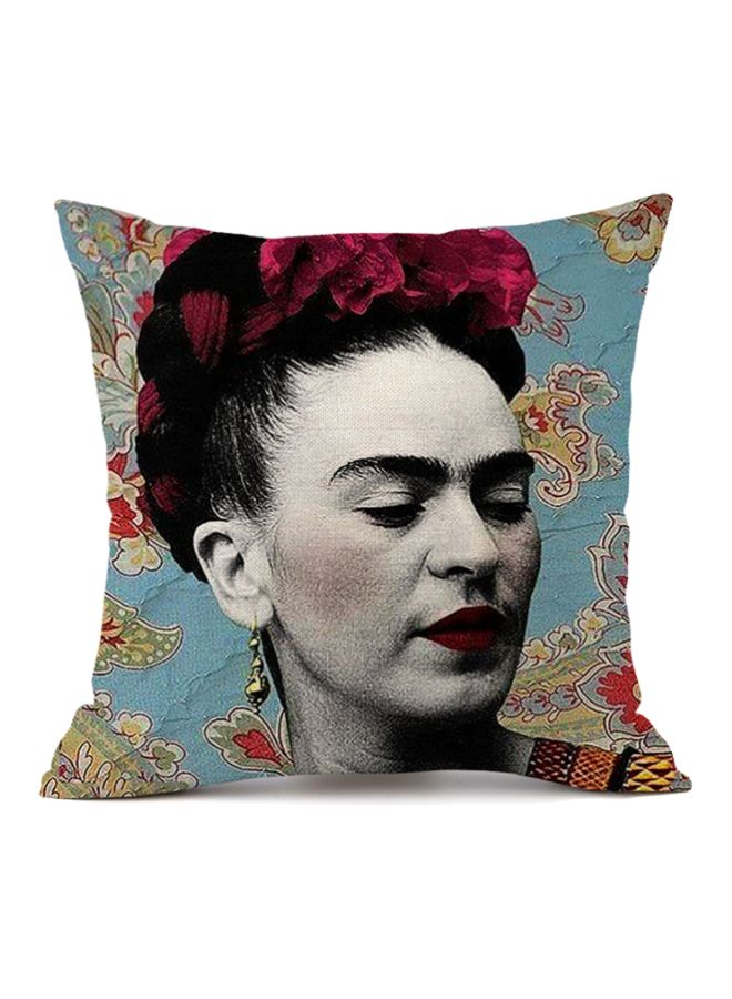 NIBEMINENT Frida Kahlo Printed Cushion Cover Grey/Black/Blue 45x45cm