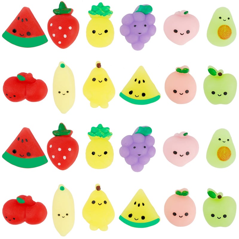 Cllayees 24 Pcs Squishy Toys, Fruits Mochi Squishies, Mini Kawaii Stress Relief Toys Party Favors for Kids Adults Birthday Gifts Classroom Prizes - Image 1