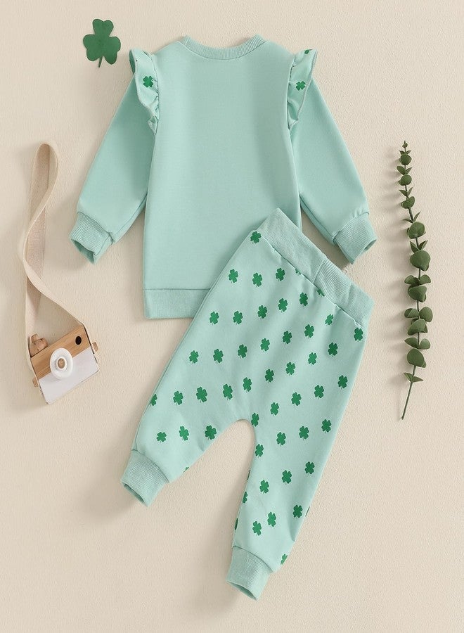 DNOMAID YZARC Toddler Baby Girl St Patricks Day Clothes Clover Long Sleeve Sweatshirt and Long Pants Set Infant Irish Outfit (Green, 2-3T) - Image 3