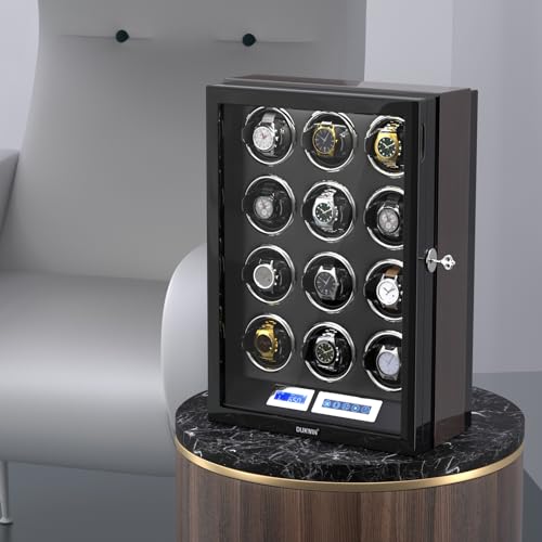 DUKWIN Watch Winder for 12 Automatic Watches with Key Lock, LCD Screen, Remote Control, LED Light, Adjustable Watch Pillow and Supper Quiet Motor for Universal Watches, Red - Image 4
