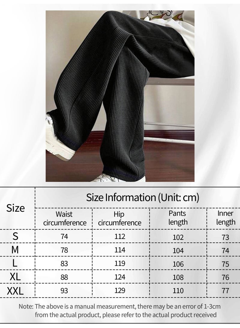 بنطال رجالي أسود من قماش مخملي واسع الساق، بقصّة فضفاضة وشريط سحب، بتصميم غير رسمي - Image 4