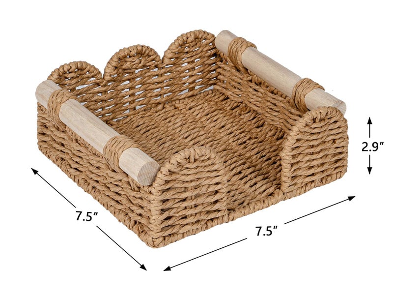 CubesLand Scalloped Napkin Holder for Table, Farmhouse Warming Home Kitchen Decor, Paper Rope Flat Napkin Dispenser Guest Towel Tray for Bathroom, Disposable Napkin Basket for Dining Table, Neutral - Image 4
