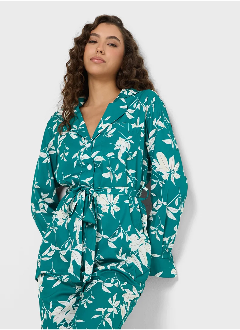 جينجر Floral Print Shirt & Pyjama Set