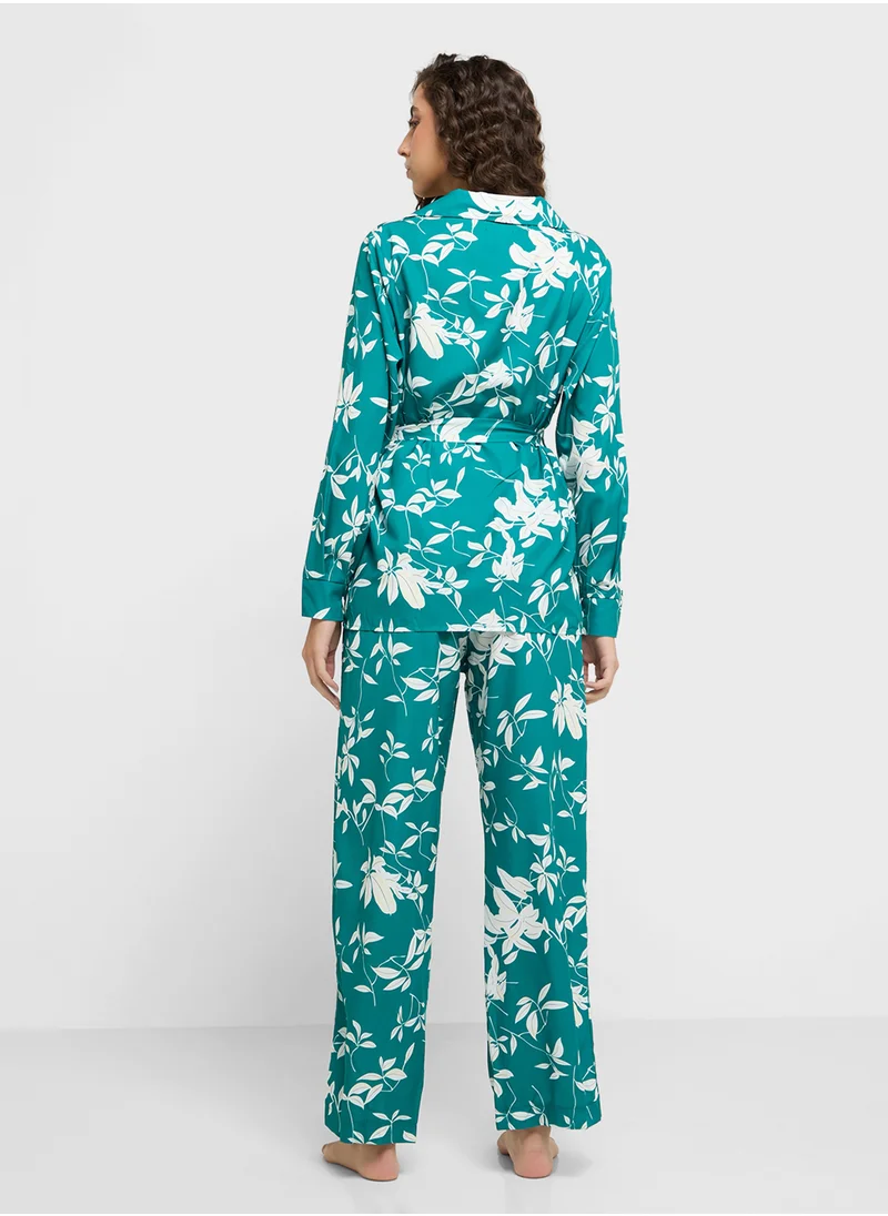 جينجر Floral Print Shirt & Pyjama Set