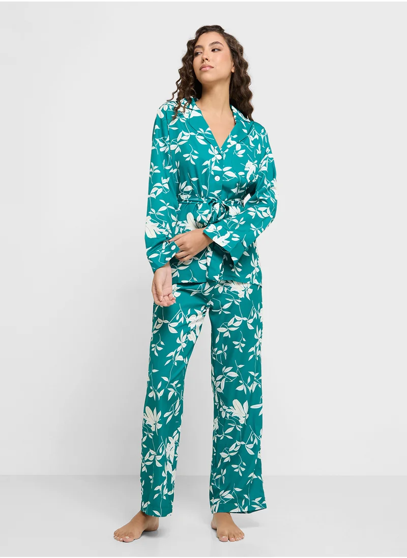 جينجر Floral Print Shirt & Pyjama Set