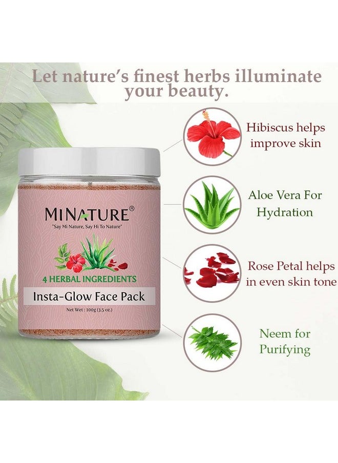 minature - Insta Glow Face Pack by mi nature |Facial Mask with Neem, Hibiscus, Rose petal and Aloe vera gel powder | Natiral Skin care |100g (3.5 Oz) - Image 1