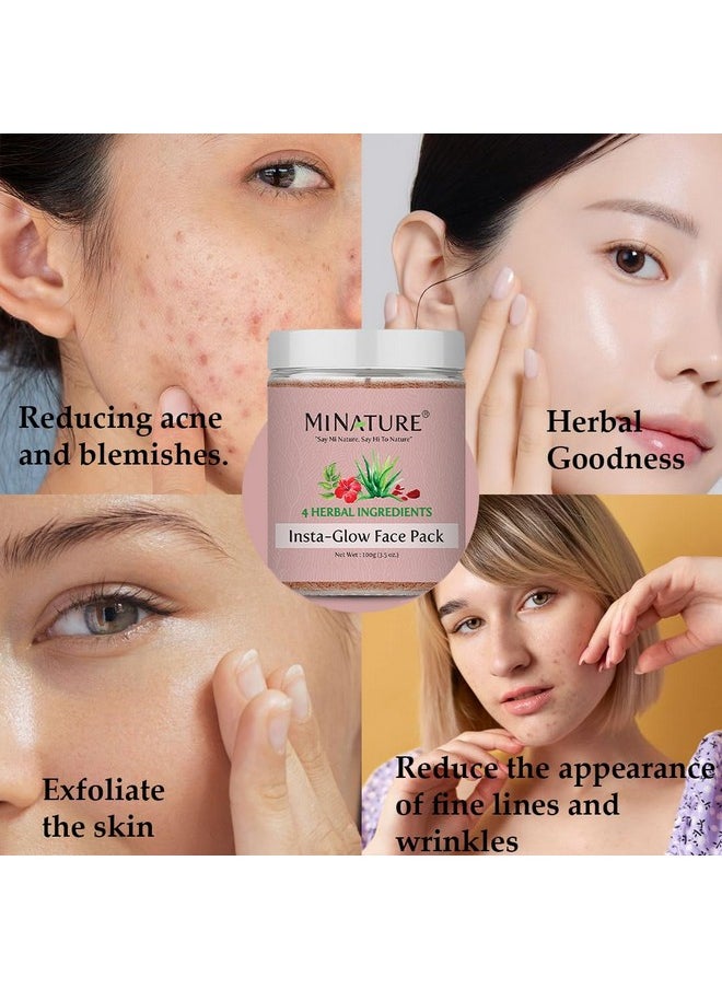 minature - Insta Glow Face Pack by mi nature |Facial Mask with Neem, Hibiscus, Rose petal and Aloe vera gel powder | Natiral Skin care |100g (3.5 Oz) - Image 1