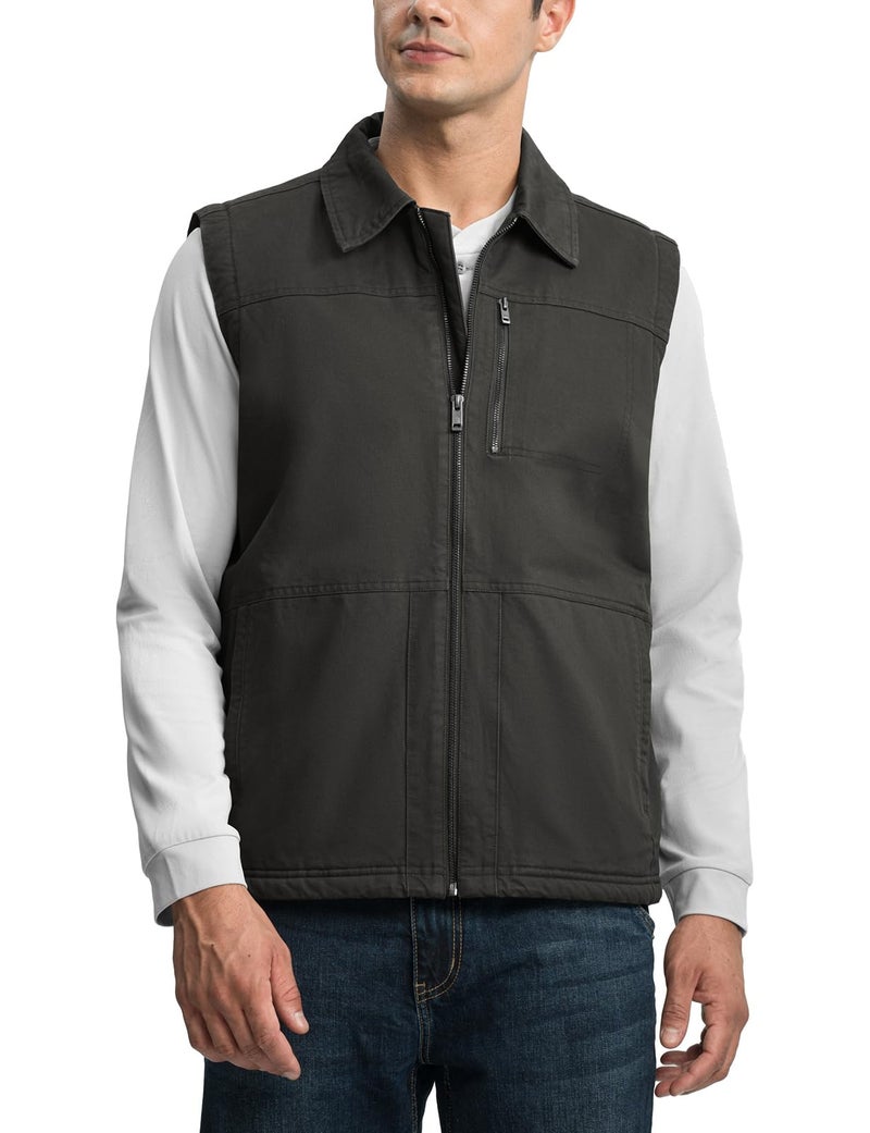 TBMPOY Men's Winter Vest Casual Sherpa Fleece lined Full Zip Lightweight Vest Outerwear Warm Cotton Travel Jackets Deep Gray 2XL - Image 2