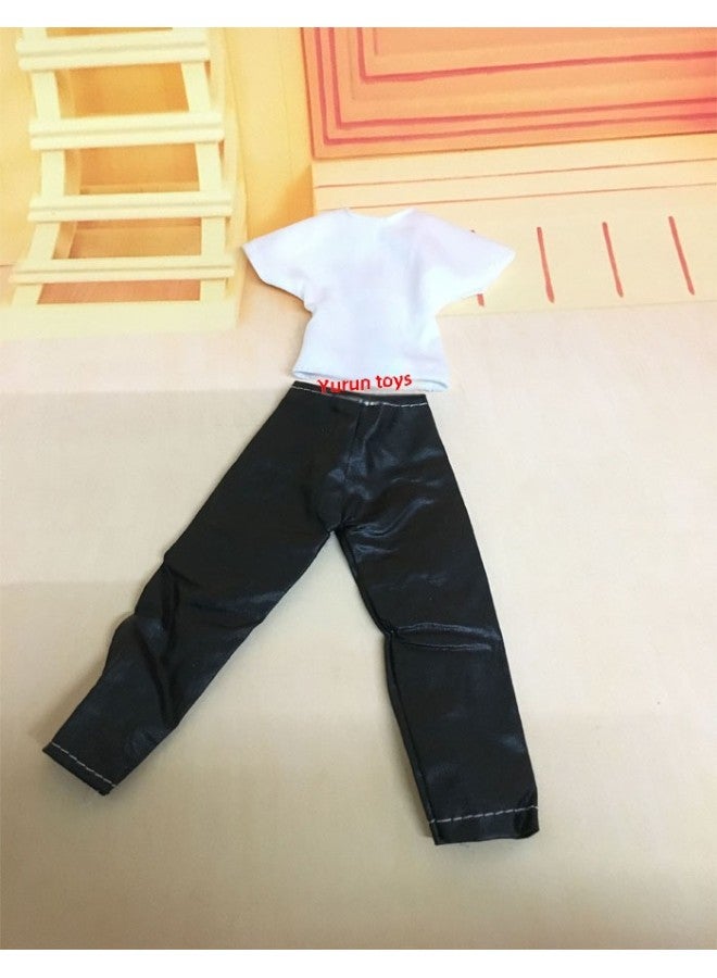 Men's Ken Dress Doll Clothes Prince Ken Suit Sportswear Top Pants Shirt Two-Piece Set Boys-Color:White Coat + Black Pants - Image 1