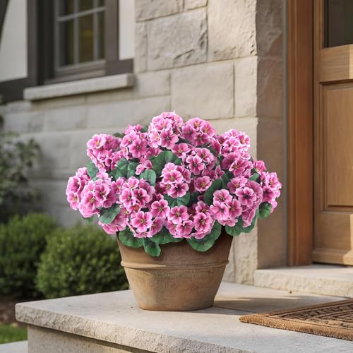 GLIDLION 12 Bundles Artificial Geranium Flowers for Spring Summer Decor, UV-Resistant Fake Plants Realistic Faux Silk Bouquets for Front Door Farmhouse Garden Porch Home Outdoor Decor (Pink) - Image 2