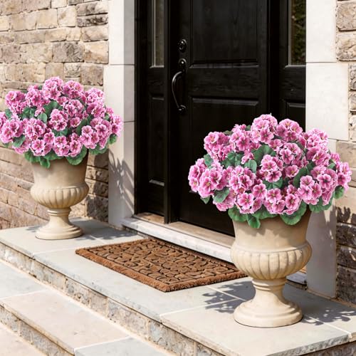 GLIDLION 12 Bundles Artificial Geranium Flowers for Spring Summer Decor, UV-Resistant Fake Plants Realistic Faux Silk Bouquets for Front Door Farmhouse Garden Porch Home Outdoor Decor (Pink) - Image 3