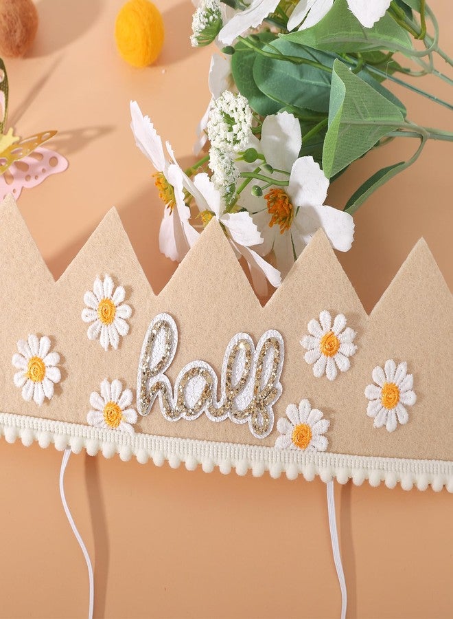 YOUAME Daisy Half Birthday Crown - Boho Party Decorations, Girls 1/2 Birthday Outfit, Bohemian Decor and Smash Cake Photo Props - Image 5