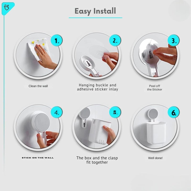 BESTZONE RETAIL MALL BESTZONE RETAIL MALL Plastic Wall Mounted Self Adhesive Toothbrush Holder ToothpasteShaverRazor Make Up Brush Holder with SelfAdhesive Square Plastic Towel Hanging Ring for Bathroom and Kitchen - Image 4