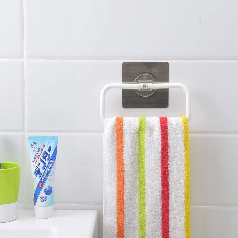 BESTZONE RETAIL MALL BESTZONE RETAIL MALL Plastic Wall Mounted Self Adhesive Toothbrush Holder ToothpasteShaverRazor Make Up Brush Holder with SelfAdhesive Square Plastic Towel Hanging Ring for Bathroom and Kitchen - Image 3