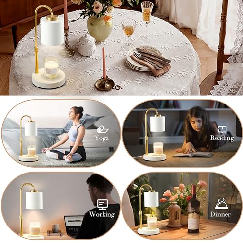 CASTLELIFE Candle Warmer Lamp with Timer & Dimmer, Height Adjustable Electric Wax Melt Warmer for Jar Candles, Gifts for Mom Home Decor, White Gold - Image 5