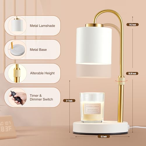 CASTLELIFE Candle Warmer Lamp with Timer & Dimmer, Height Adjustable Electric Wax Melt Warmer for Jar Candles, Gifts for Mom Home Decor, White Gold - Image 2