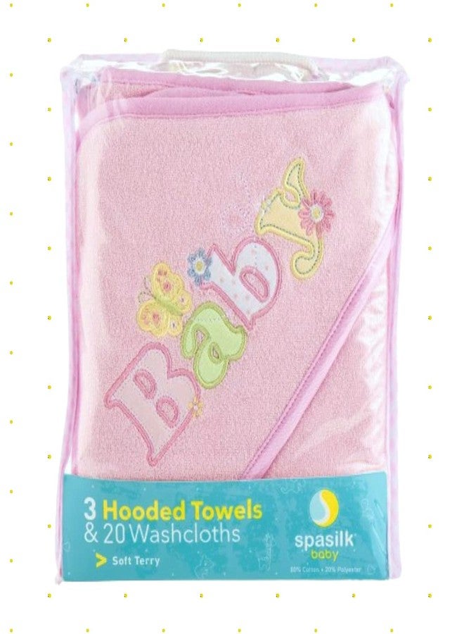 Spasilk Bath Hooded Towels & Washcloths Set for Babies, 23-Piece Gift Set, Pink - Image 3