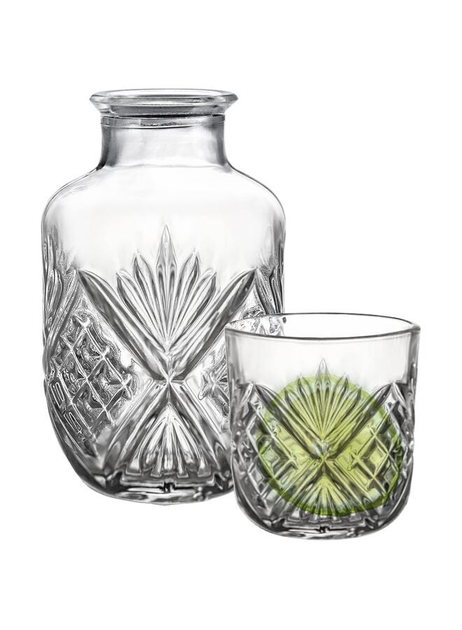 2 PCS Water Carafe Set With Tumbler, 15OZ Vintage Bedside Clear Glass Mouthwash Bottle Nightstand Carafe and Glass for Handy Midnight Drink Set for Water Juice Kitchen Bedroom - Image 2