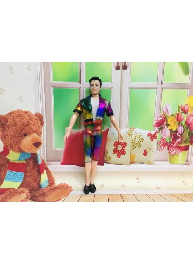 Men's Ken Dress Doll Clothes Prince Ken Suit Sportswear Top Pants Shirt Two-Piece Set Boys-Color:Colorful Suit +11 Joints + Head + Shoes - Image 1