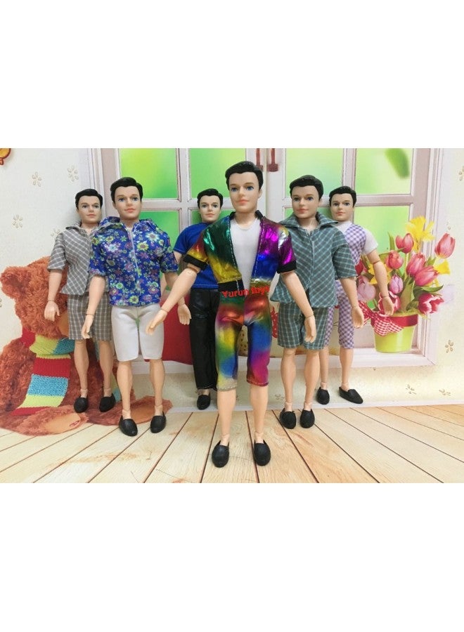 Men's Ken Dress Doll Clothes Prince Ken Suit Sportswear Top Pants Shirt Two-Piece Set Boys-Color:Colorful Suit +11 Joints + Head + Shoes - Image 3