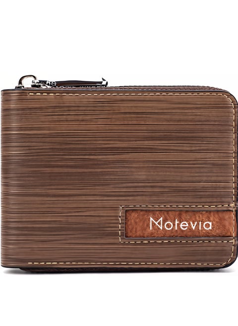 Men Wallet Leather Card Case for Men with External Zipper and 5 Interior Pockets Snap Pocket Card Case Wallet for Men by Motevia (Coffee)