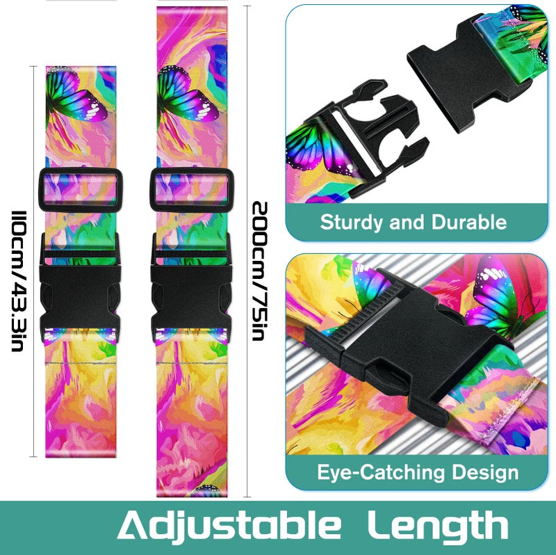 Slohif Luggage Straps for Suitcases Travel Belt Accessories Luggage Connector Identifiers Over Handle with Buckle Unique Nylon Adjustable Strap for Sleeping Bag Car Seat Butterfly (2 Pack) - Image 2