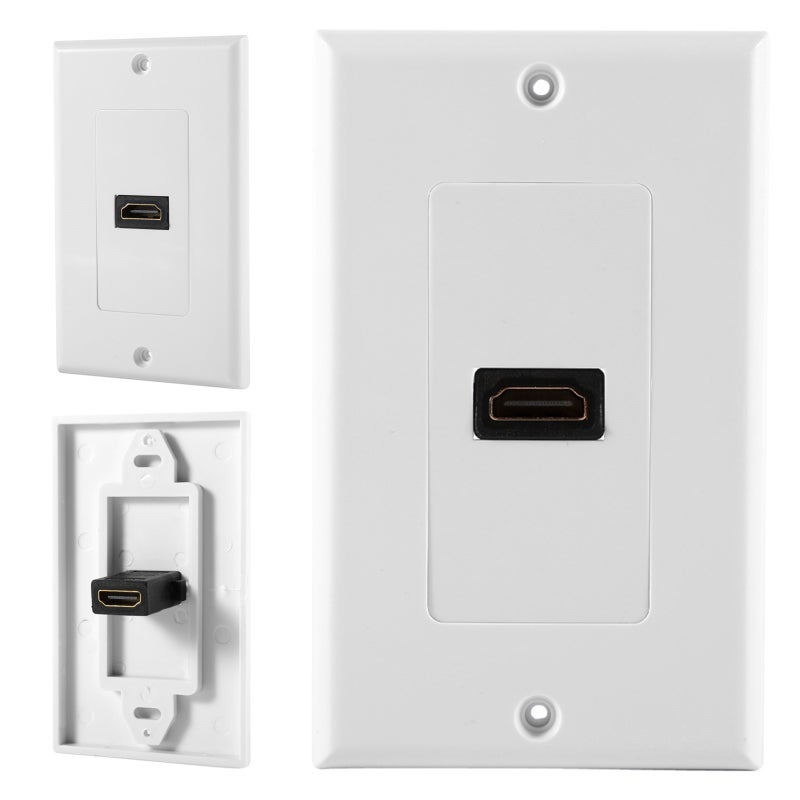 1 Port Gold Plated HDMI with Ethernet Wall Plate Face Cover for Home Theater DVD White - Image 1