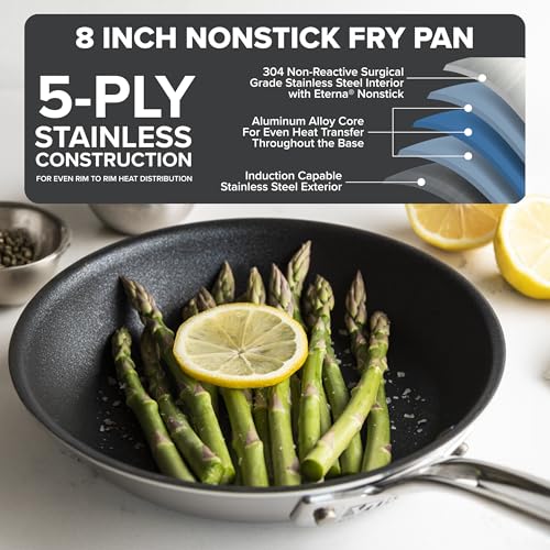 Viking 5-Ply Non Stick Frying Pan, 8 Inch Stainless Steel Nonstick Fry Pan, 5 Liters, Satin FInish - Image 2