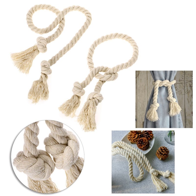 BTSKY 2 Pieces Natural Cotton Curtain Rope Tiebacks-Handmade Curtain Decorative Holdbacks Rural Style Drapery Tieback (Beige') - Image 5