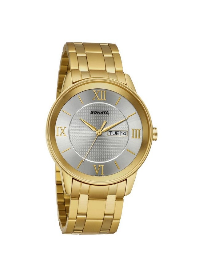 سوناتا ساعة سوناتا كوارتز أنالوج مع التاريخ واليوم بمينا بلون الشمبانيا وحزام من الفولاذ المقاوم للصدأ للرجال - NS7133YM01 - Image 1