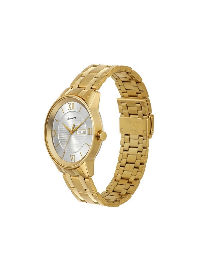 سوناتا ساعة سوناتا كوارتز أنالوج مع التاريخ واليوم بمينا بلون الشمبانيا وحزام من الفولاذ المقاوم للصدأ للرجال - NS7133YM01 - Image 2