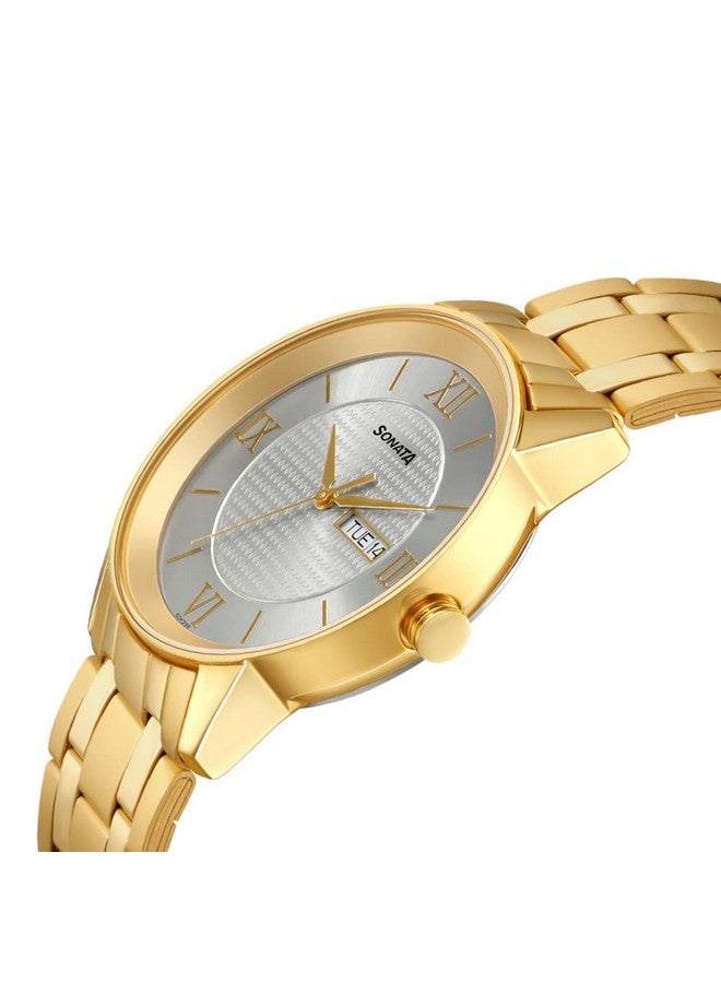 سوناتا ساعة سوناتا كوارتز أنالوج مع التاريخ واليوم بمينا بلون الشمبانيا وحزام من الفولاذ المقاوم للصدأ للرجال - NS7133YM01 - Image 3