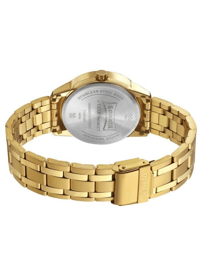 سوناتا ساعة سوناتا كوارتز أنالوج مع التاريخ واليوم بمينا بلون الشمبانيا وحزام من الفولاذ المقاوم للصدأ للرجال - NS7133YM01 - Image 4