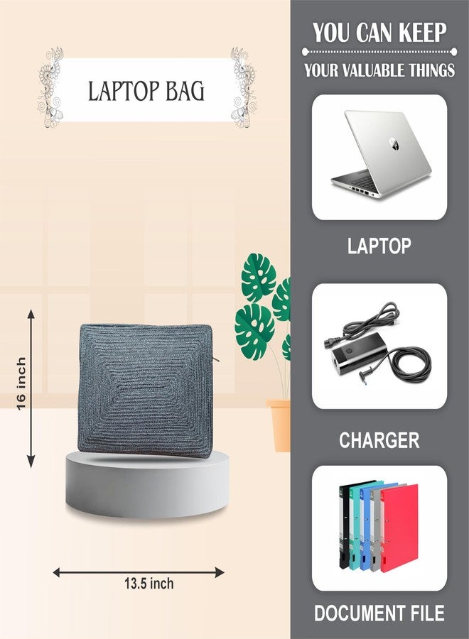ARIYA 17x12 Inch Laptop Bag (4079 | Light Grey) - Handcrafted Cotton & PP Blend Briefcase for Women | Spacious, Lightweight Office & Travel Bag with Soft Handles & Durable Zipper - Image 3