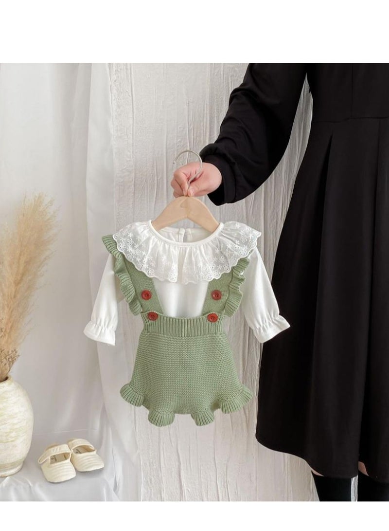 Baby And Toddler Style Sweet Ruffled Overalls+Lace Top+Hat Set - Image 4