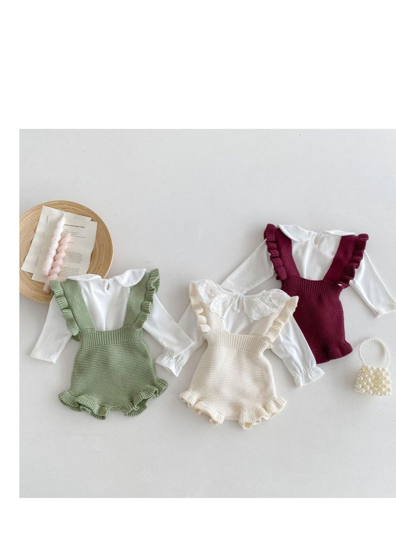 Baby And Toddler Style Sweet Ruffled Overalls+Lace Top+Hat Set - Image 5