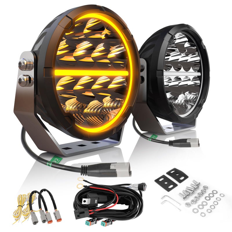 CO LIGHT 65 in Round LED Driving Lights with 14AWG Wiring Harness 180W Round LED Offroad Lights White Amber DRL 35000 LM Spot Flood Combo Beam Auxiliary Spotlight for Trucks Car 4x4 Pickup ATV