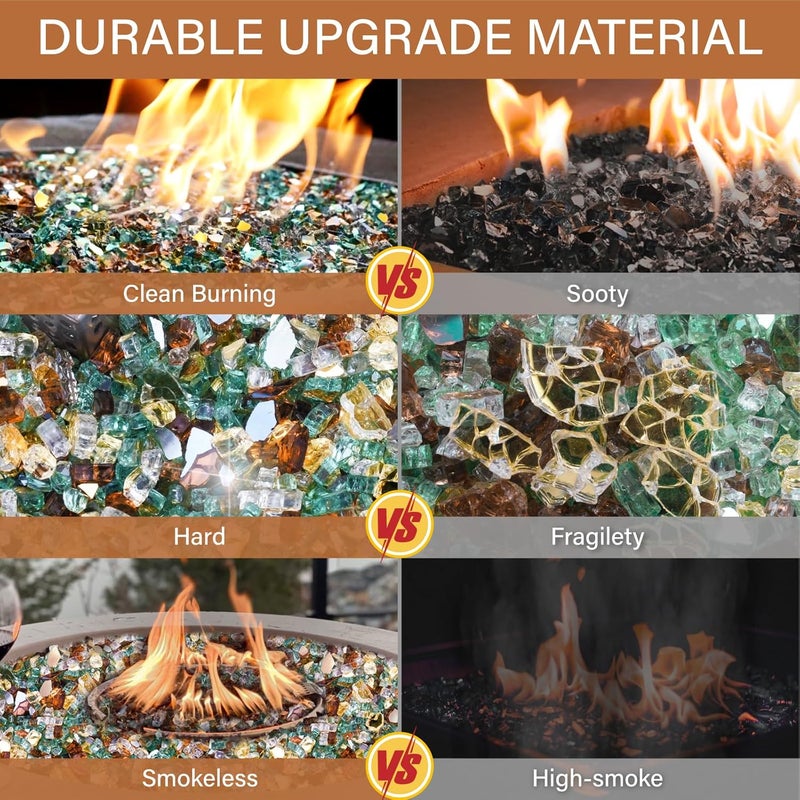 NUPICK 20 Pound Fire Glass, 1/2 Inch Reflective Fire Pit Glass, Tempered Firepit Glass Rock for Propane or Natural Gas, Glass Rocks for Fire Pit Table or Fireplace, Gold & Green & Copper Mix - Image 3