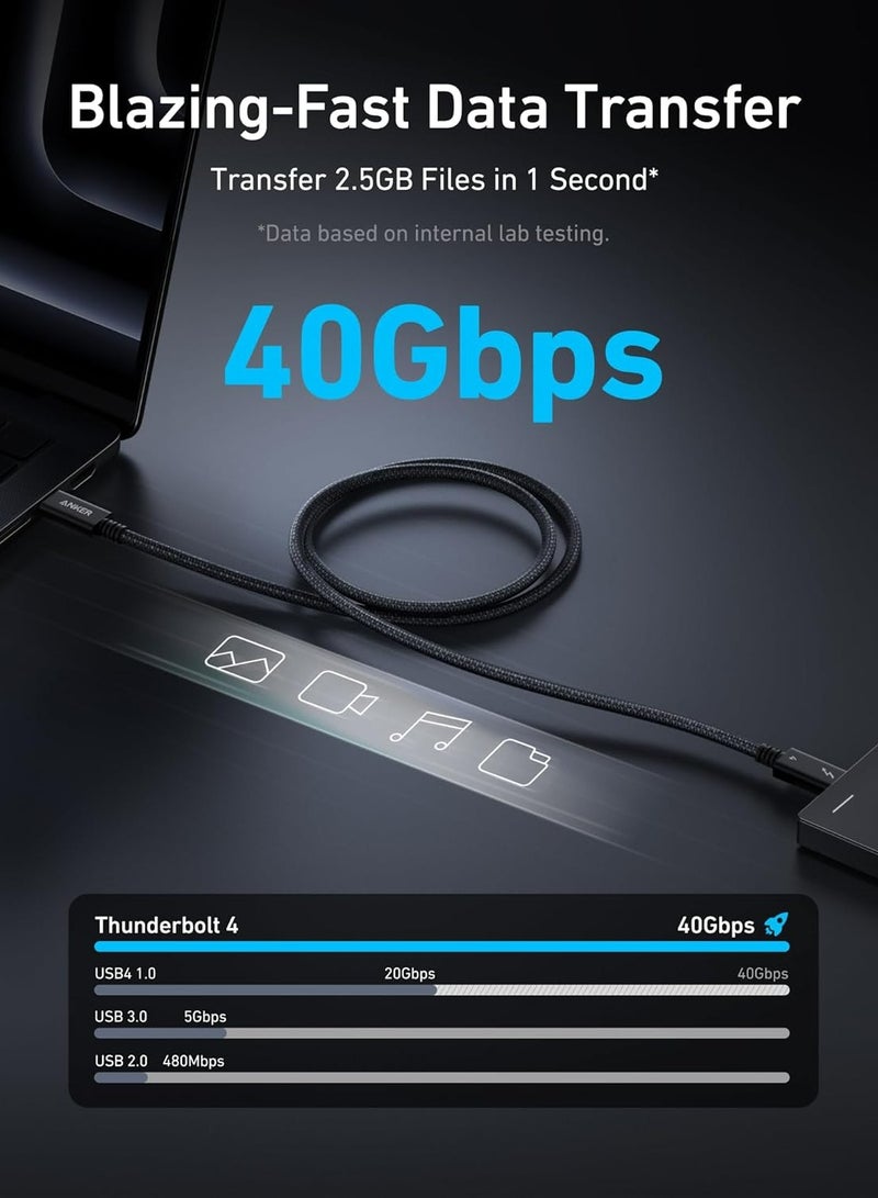 Anker Prime Thunderbolt 4 Cable, 3.3 ft USB C to USB C Cable, 240W Charging, 40Gbps Data Transfer, Supports 8K/4K Displays, for iPhone 16 Series, MacBook Air, iPad, Samsung (Thunderbolt 4-Certified) - Image 5