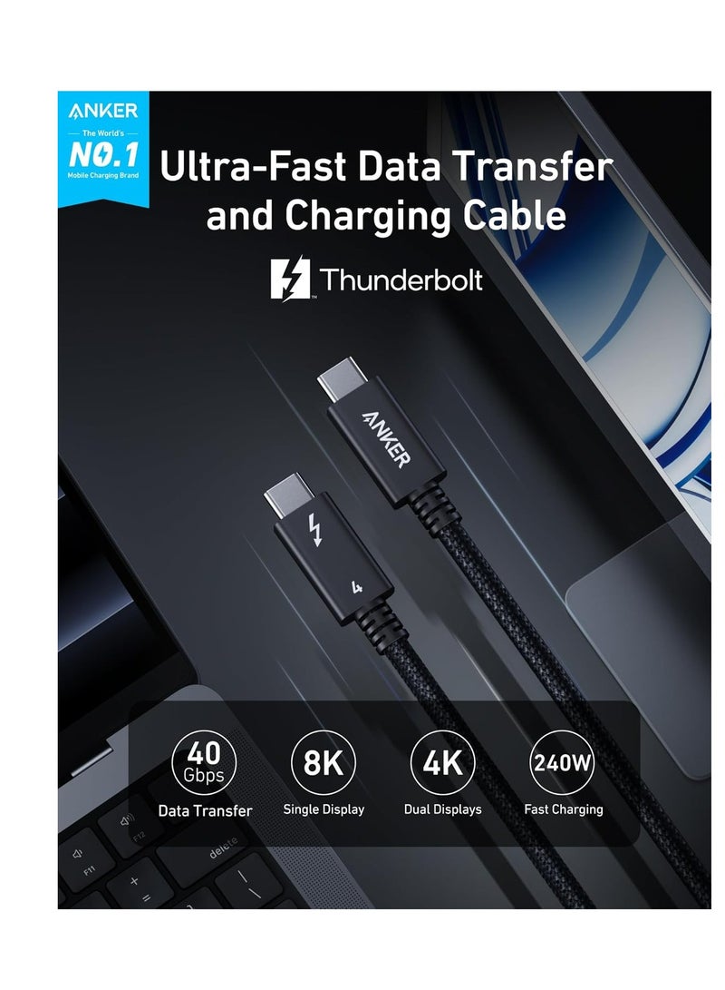 Anker Prime Thunderbolt 4 Cable, 3.3 ft USB C to USB C Cable, 240W Charging, 40Gbps Data Transfer, Supports 8K/4K Displays, for iPhone 16 Series, MacBook Air, iPad, Samsung (Thunderbolt 4-Certified) - Image 2
