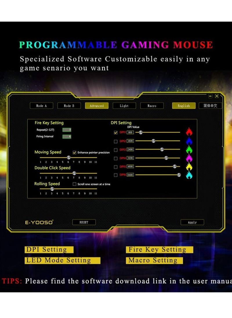 E-YOOSO - X-7 Gaming Mouse Wired RGB Backlit with Macro-Recording, 6400 DPI Adjustable, Ergonomic Gaming Mice - Image 1