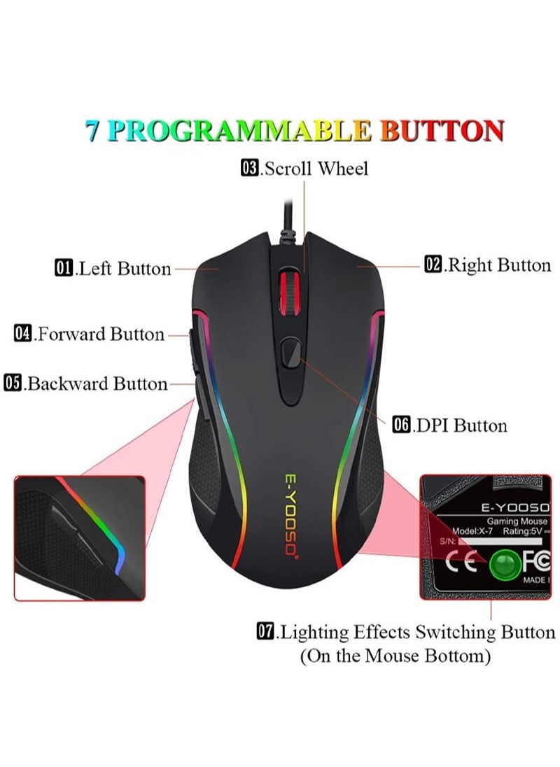 E-YOOSO - X-7 Gaming Mouse Wired RGB Backlit with Macro-Recording, 6400 DPI Adjustable, Ergonomic Gaming Mice - Image 1
